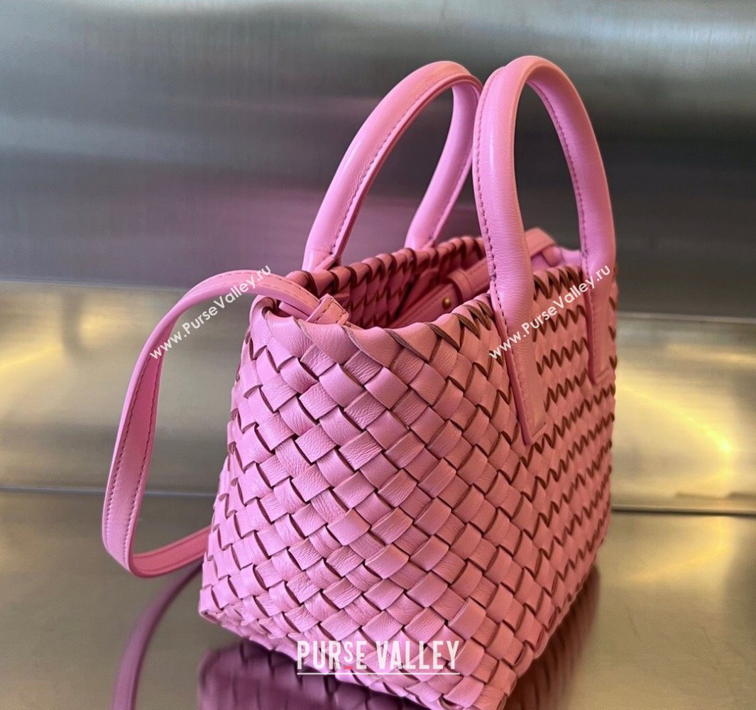 Bottega Veneta Mini Cabat Tote Bag in Intreccio Leather Deep Pink 2025 709464 (WT-250519108)