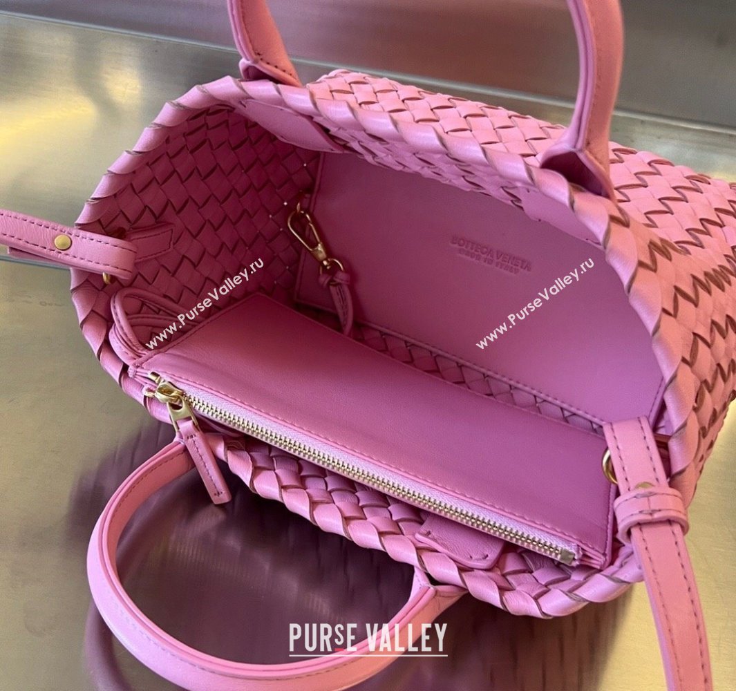 Bottega Veneta Mini Cabat Tote Bag in Intreccio Leather Deep Pink 2025 709464 (WT-250519108)