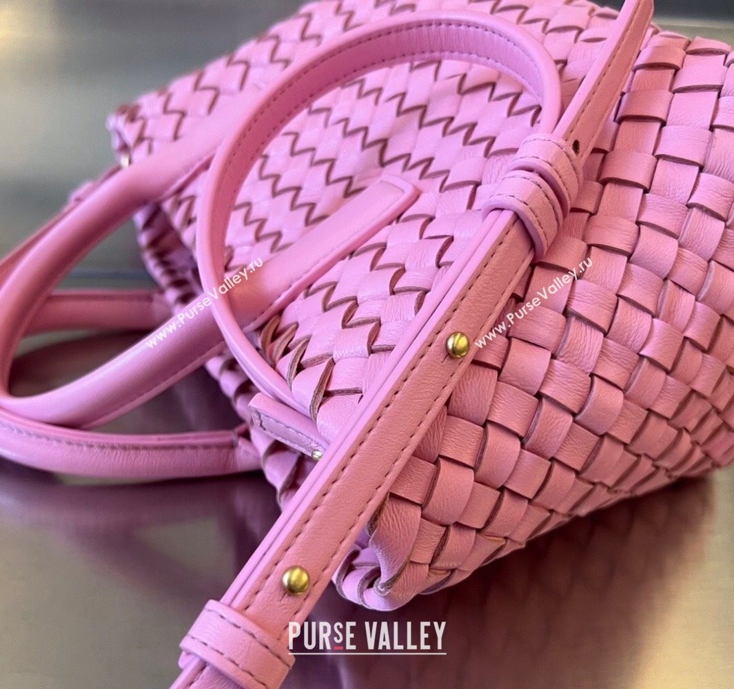 Bottega Veneta Mini Cabat Tote Bag in Intreccio Leather Deep Pink 2025 709464 (WT-250519108)
