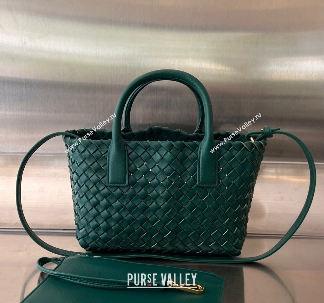 Bottega Veneta Mini Cabat Tote Bag in Intreccio Leather Turq Green 2025 709464 (WT-250519109)