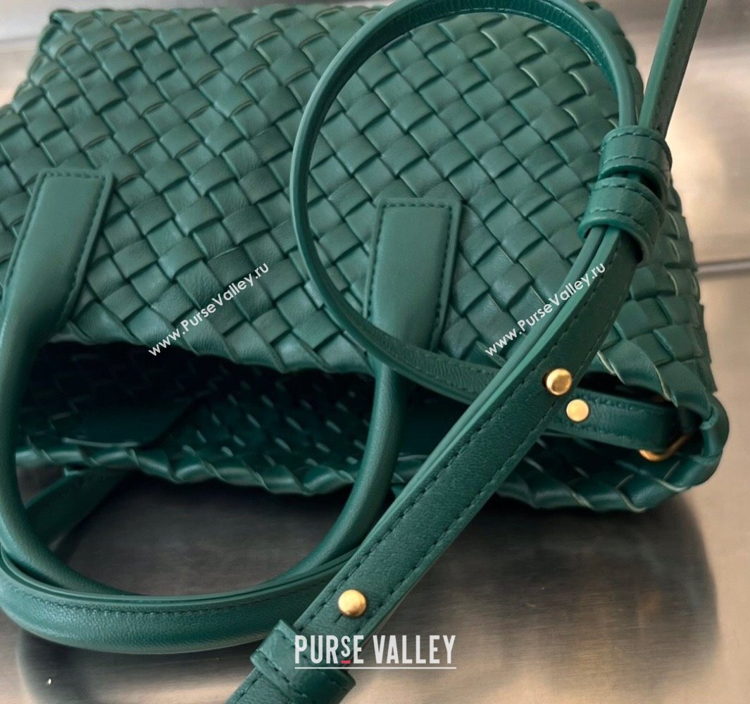 Bottega Veneta Mini Cabat Tote Bag in Intreccio Leather Turq Green 2025 709464 (WT-250519109)