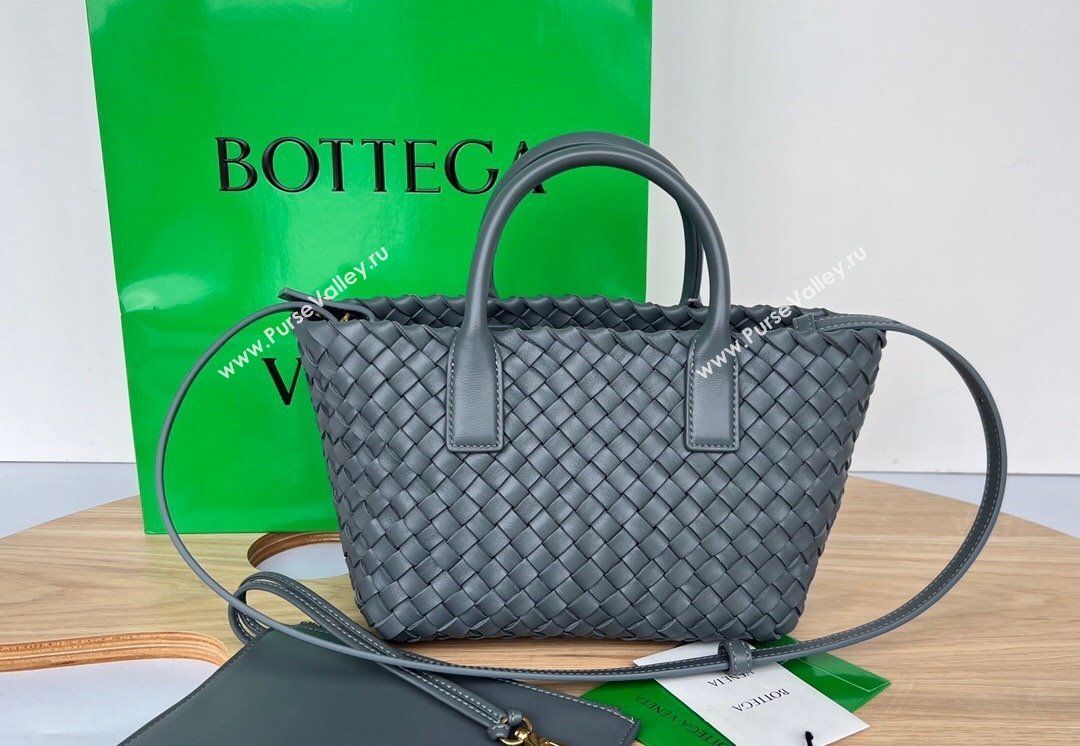 Bottega Veneta Mini Cabat Tote Bag in Intreccio Leather Thounder Grey 2025 709464 (WT-250519110)