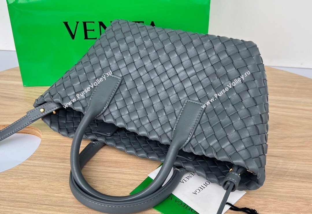 Bottega Veneta Mini Cabat Tote Bag in Intreccio Leather Thounder Grey 2025 709464 (WT-250519110)