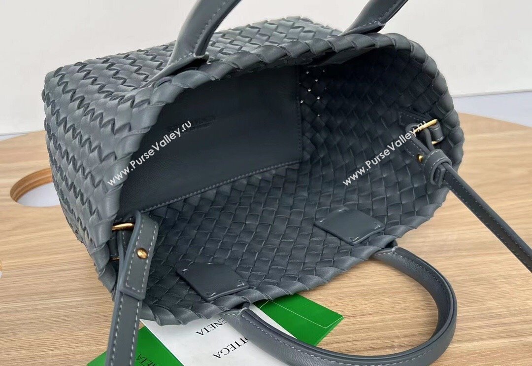 Bottega Veneta Mini Cabat Tote Bag in Intreccio Leather Thounder Grey 2025 709464 (WT-250519110)