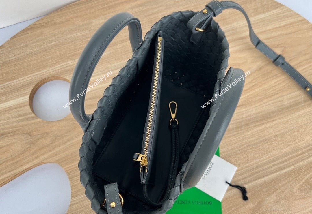 Bottega Veneta Mini Cabat Tote Bag in Intreccio Leather Thounder Grey 2025 709464 (WT-250519110)