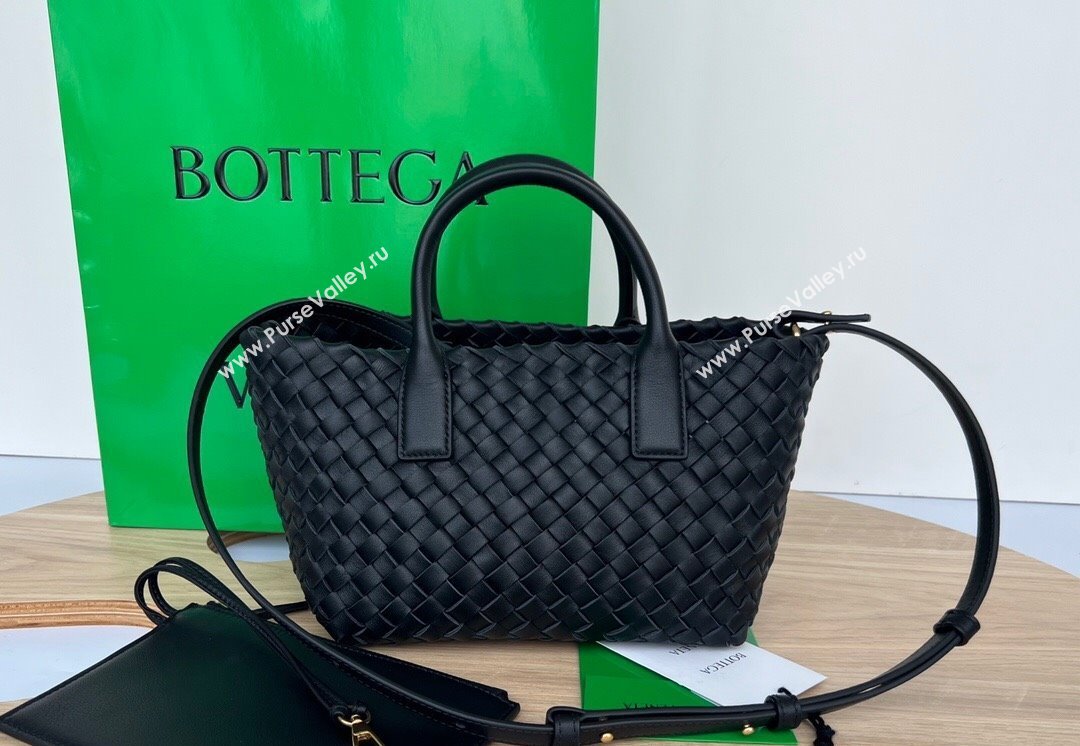 Bottega Veneta Mini Cabat Tote Bag in Intreccio Leather Black 2025 709464 (WT-250519111)