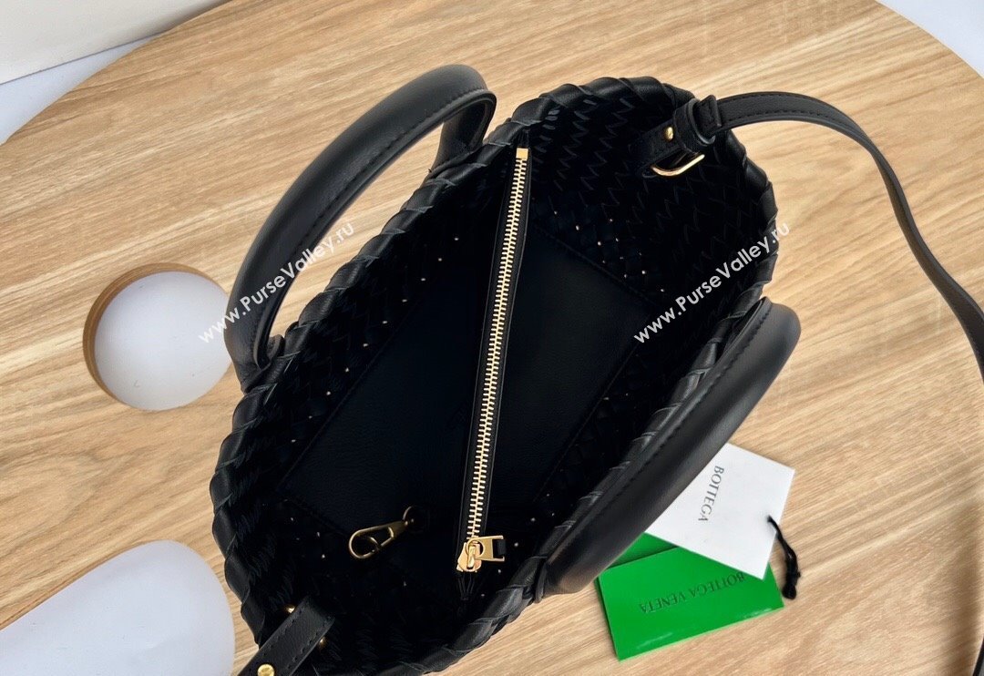 Bottega Veneta Mini Cabat Tote Bag in Intreccio Leather Black 2025 709464 (WT-250519111)