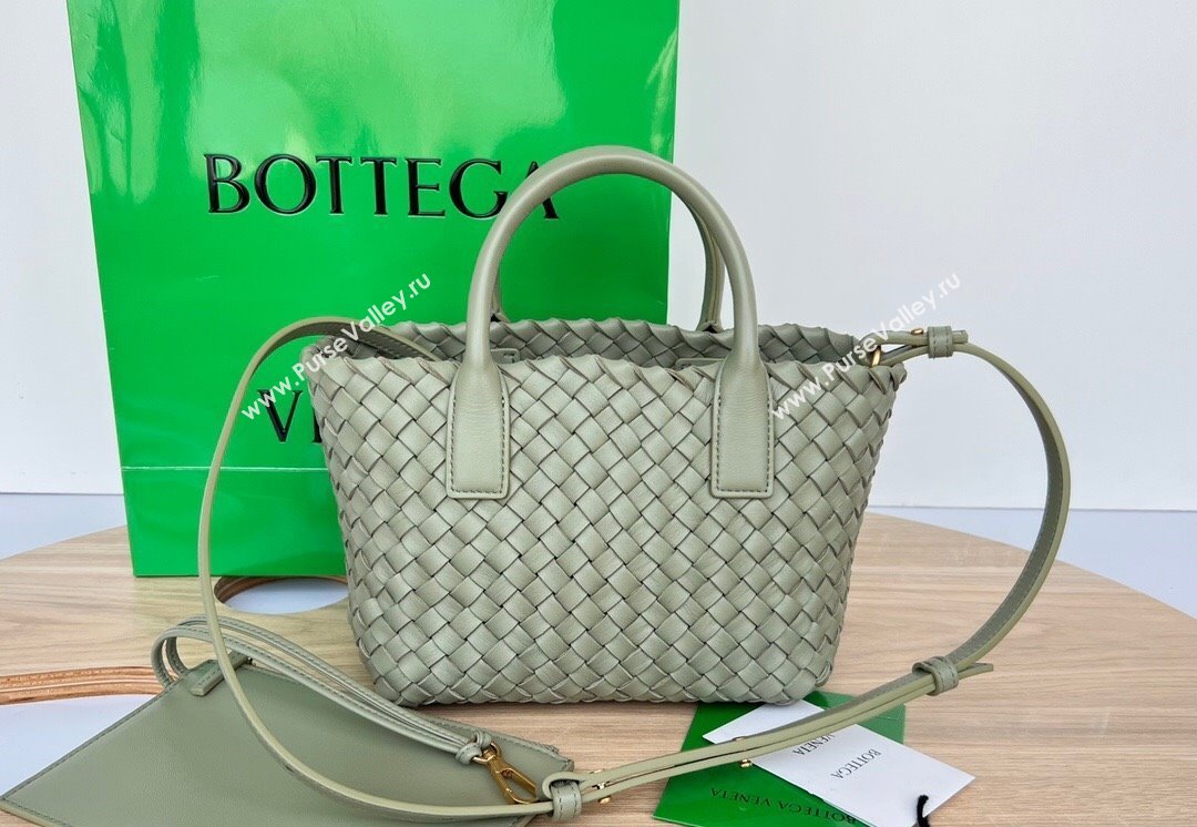Bottega Veneta Mini Cabat Tote Bag in Intreccio Leather Travertine Green 2025 709464 (WT-250519112)