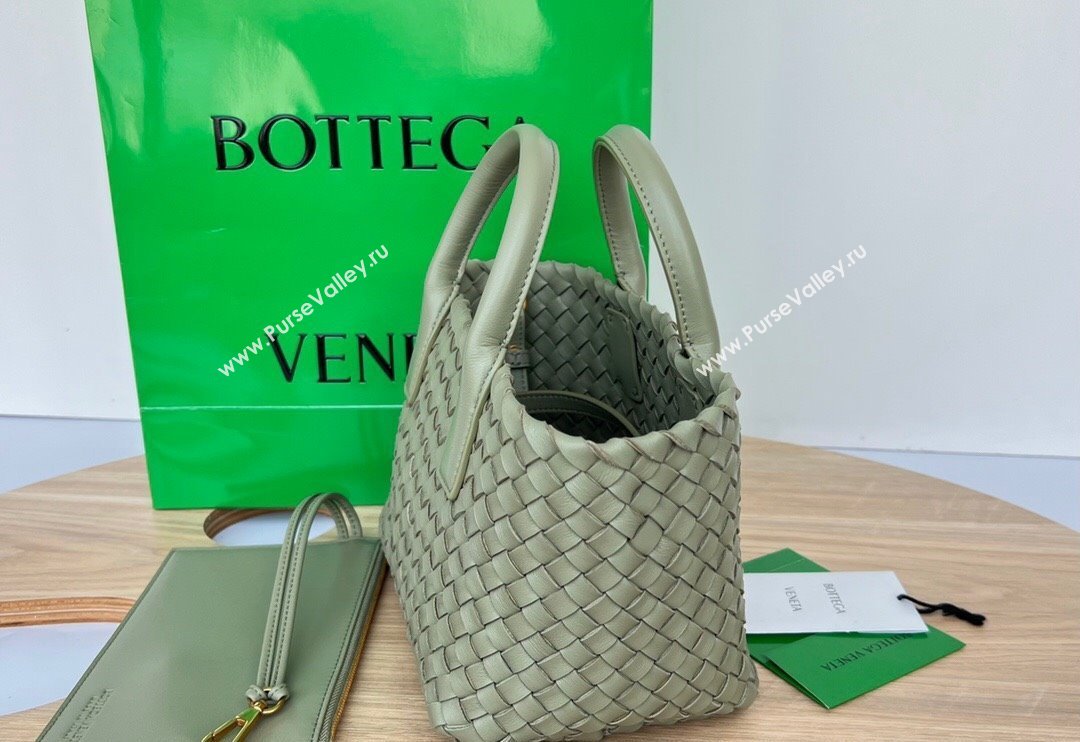 Bottega Veneta Mini Cabat Tote Bag in Intreccio Leather Travertine Green 2025 709464 (WT-250519112)
