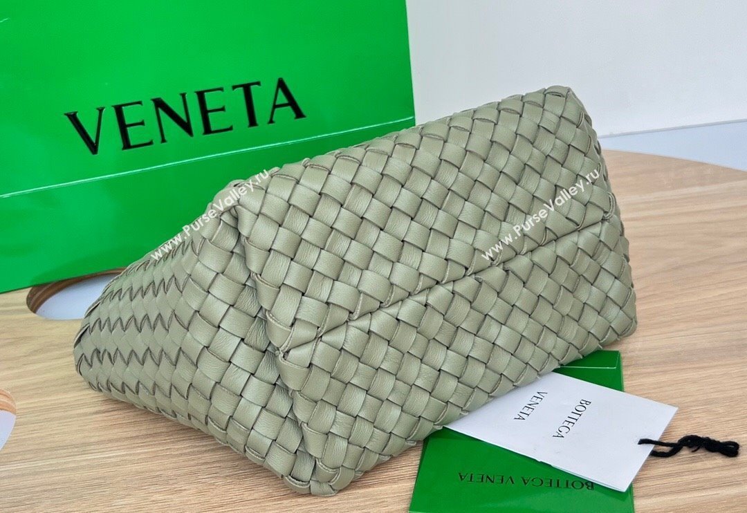 Bottega Veneta Mini Cabat Tote Bag in Intreccio Leather Travertine Green 2025 709464 (WT-250519112)