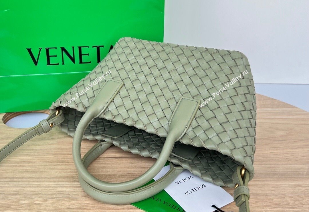 Bottega Veneta Mini Cabat Tote Bag in Intreccio Leather Travertine Green 2025 709464 (WT-250519112)