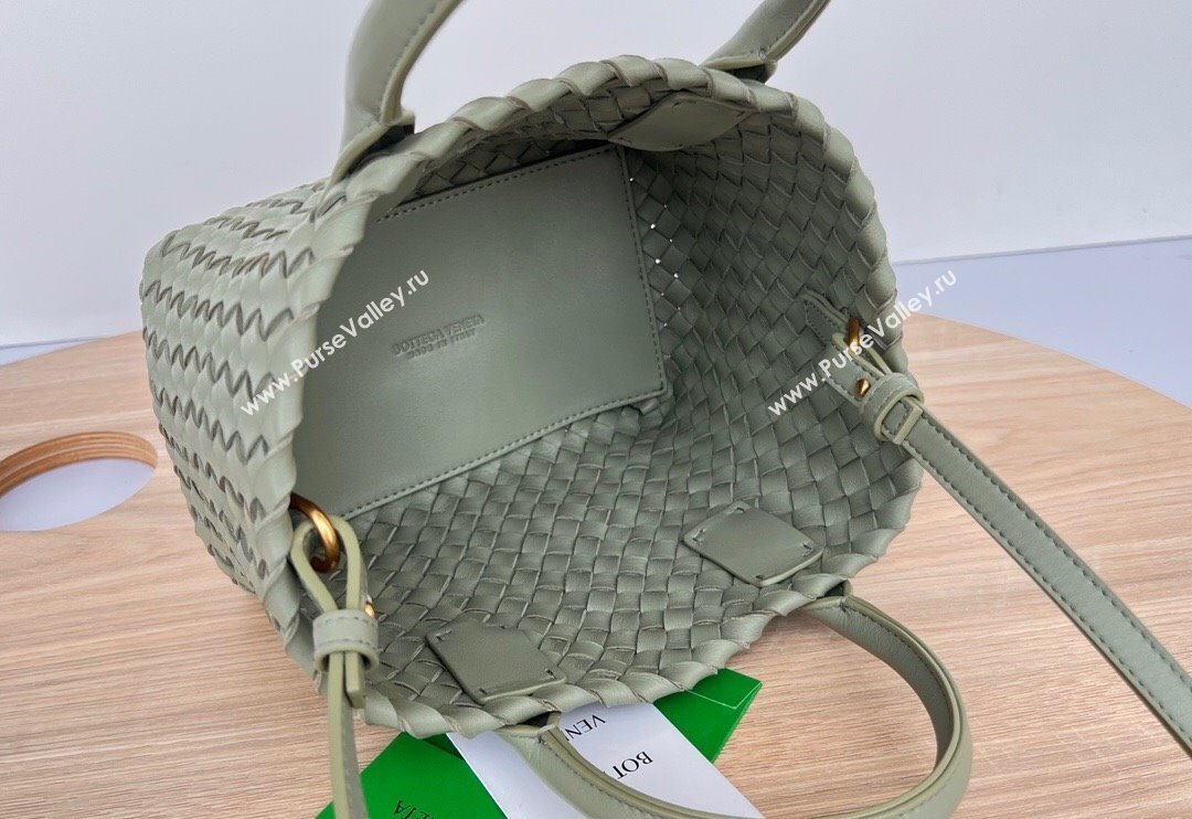 Bottega Veneta Mini Cabat Tote Bag in Intreccio Leather Travertine Green 2025 709464 (WT-250519112)