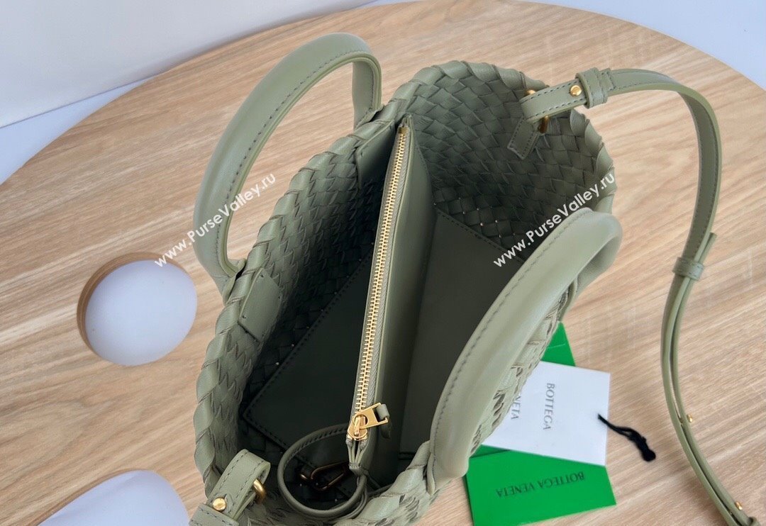 Bottega Veneta Mini Cabat Tote Bag in Intreccio Leather Travertine Green 2025 709464 (WT-250519112)