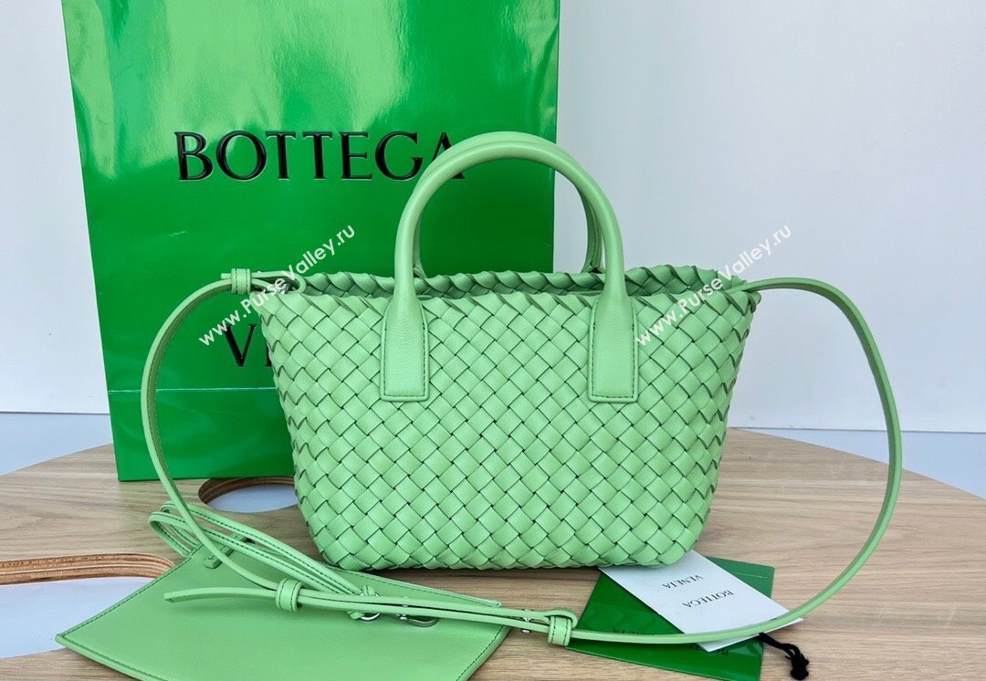 Bottega Veneta Mini Cabat Tote Bag in Intreccio Leather Lemon Green 2025 709464 (WT-250519113)