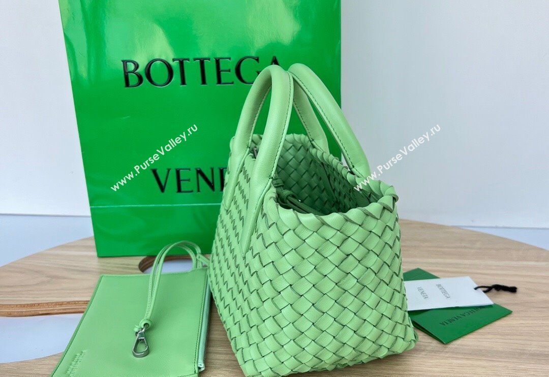 Bottega Veneta Mini Cabat Tote Bag in Intreccio Leather Lemon Green 2025 709464 (WT-250519113)