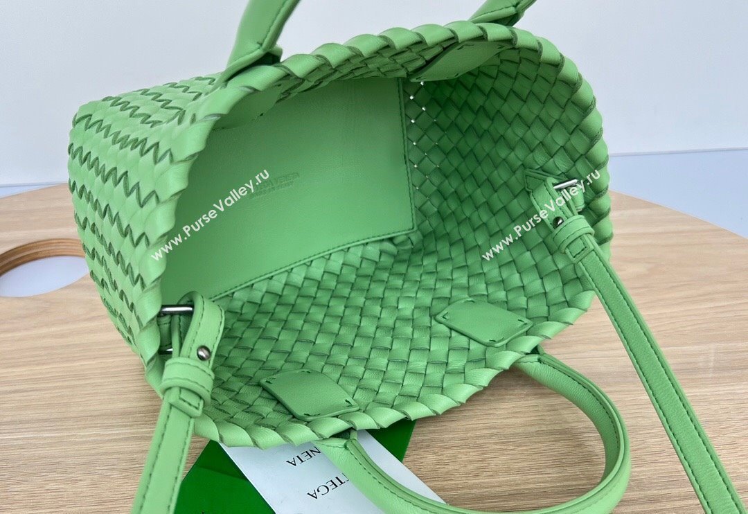 Bottega Veneta Mini Cabat Tote Bag in Intreccio Leather Lemon Green 2025 709464 (WT-250519113)