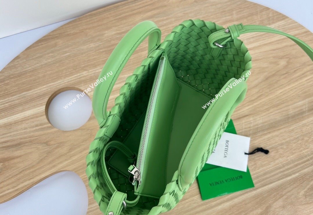 Bottega Veneta Mini Cabat Tote Bag in Intreccio Leather Lemon Green 2025 709464 (WT-250519113)