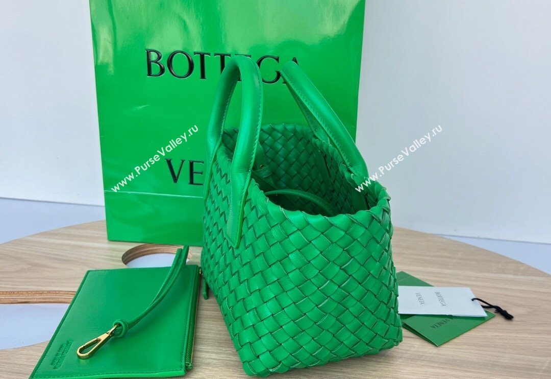 Bottega Veneta Mini Cabat Tote Bag in Intreccio Leather Parrot Green 2025 709464 (WT-250519114)