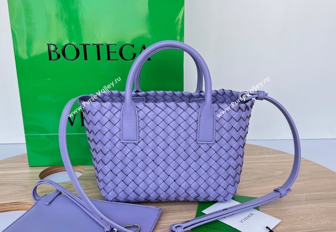 Bottega Veneta Mini Cabat Tote Bag in Intreccio Leather Wistaria Purple 2025 709464 (WT-250519115)