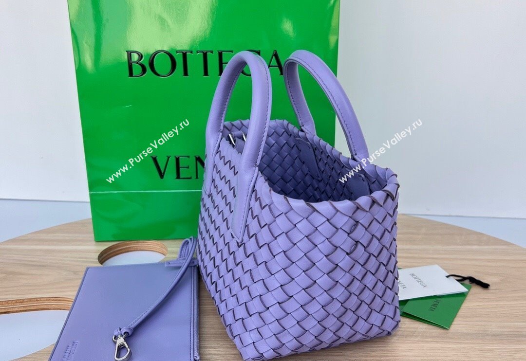 Bottega Veneta Mini Cabat Tote Bag in Intreccio Leather Wistaria Purple 2025 709464 (WT-250519115)