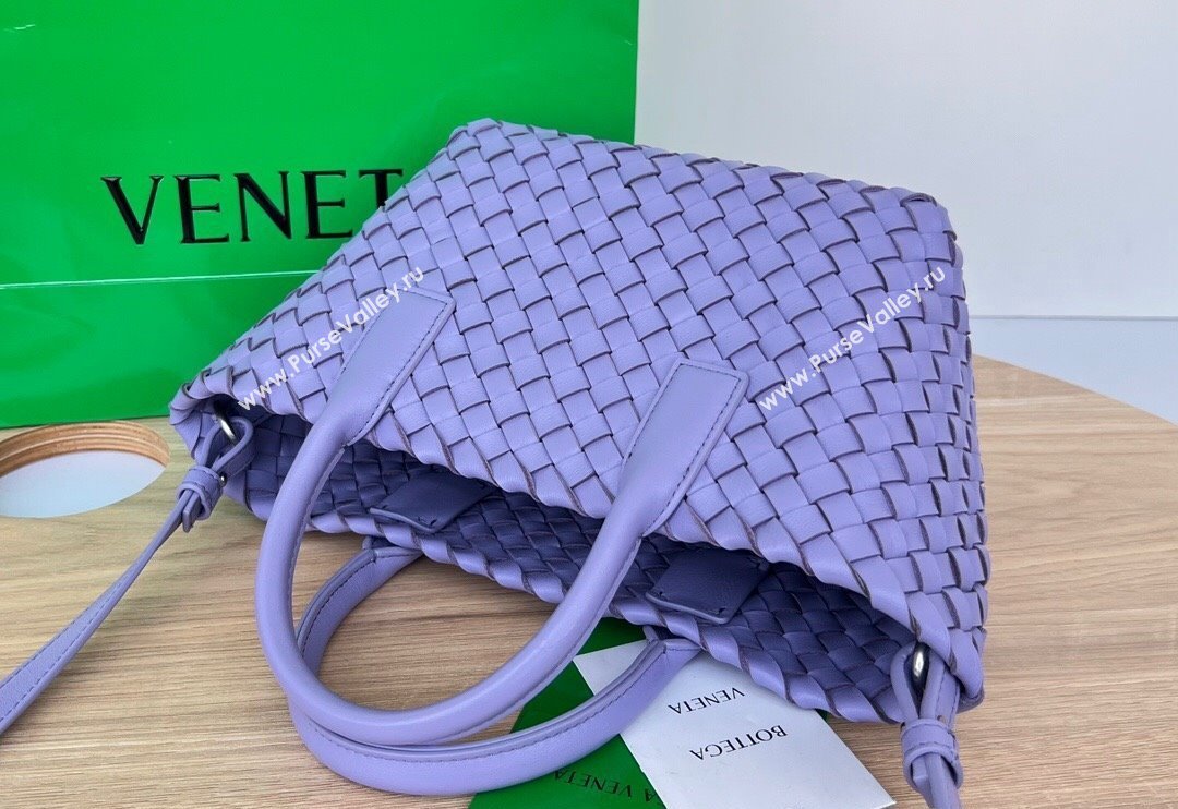Bottega Veneta Mini Cabat Tote Bag in Intreccio Leather Wistaria Purple 2025 709464 (WT-250519115)