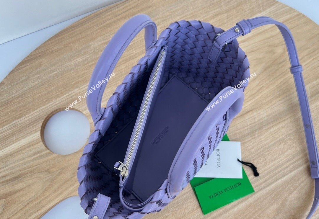 Bottega Veneta Mini Cabat Tote Bag in Intreccio Leather Wistaria Purple 2025 709464 (WT-250519115)