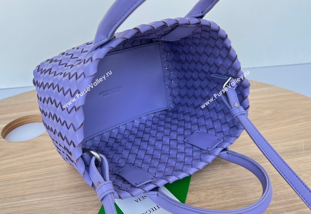 Bottega Veneta Mini Cabat Tote Bag in Intreccio Leather Wistaria Purple 2025 709464 (WT-250519115)