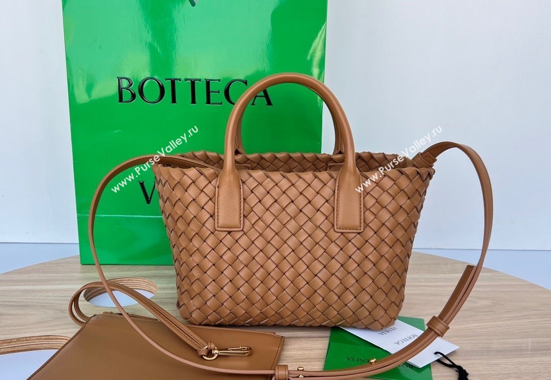 Bottega Veneta Mini Cabat Tote Bag in Intreccio Leather Light Brown 2025 709464 (WT-250519116)
