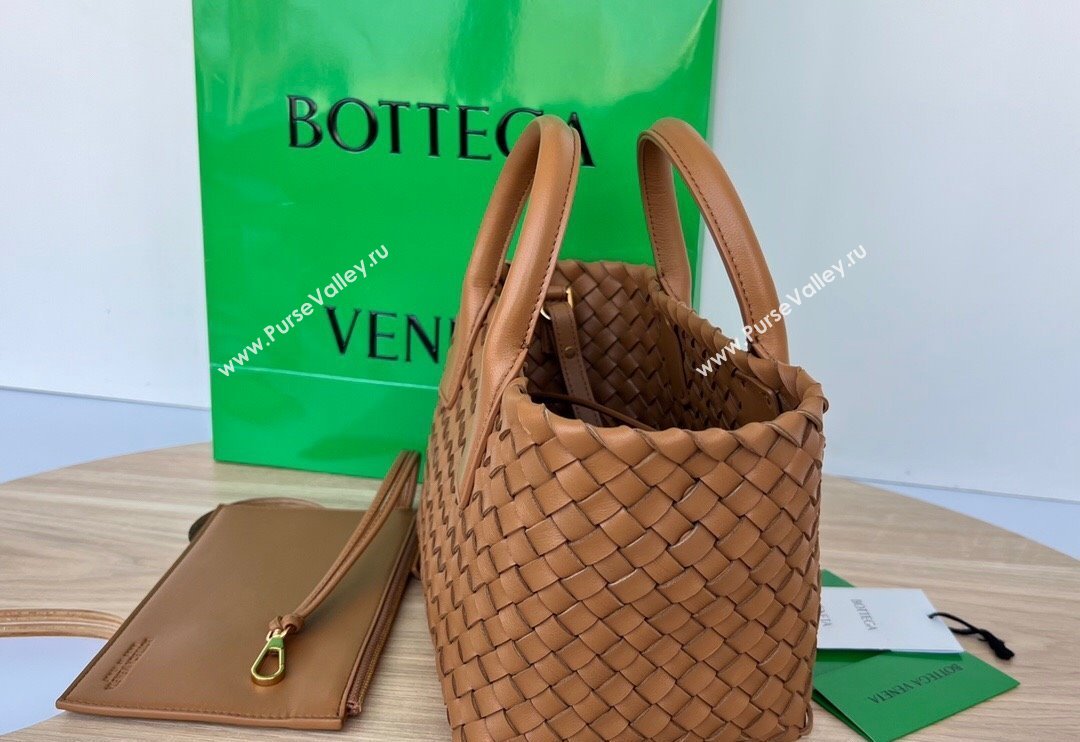 Bottega Veneta Mini Cabat Tote Bag in Intreccio Leather Light Brown 2025 709464 (WT-250519116)
