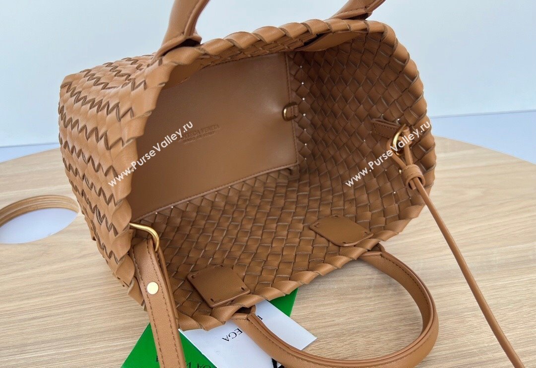 Bottega Veneta Mini Cabat Tote Bag in Intreccio Leather Light Brown 2025 709464 (WT-250519116)
