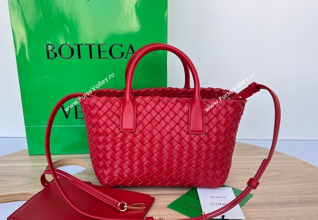 Bottega Veneta Mini Cabat Tote Bag in Intreccio Leather Red 2025 709464 (WT-250519117)