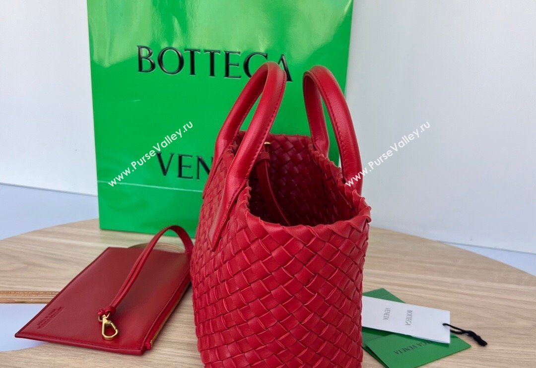 Bottega Veneta Mini Cabat Tote Bag in Intreccio Leather Red 2025 709464 (WT-250519117)