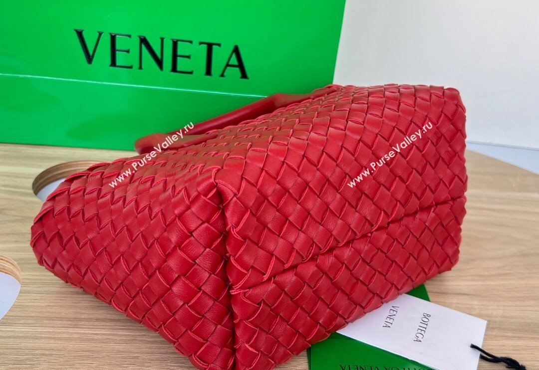 Bottega Veneta Mini Cabat Tote Bag in Intreccio Leather Red 2025 709464 (WT-250519117)