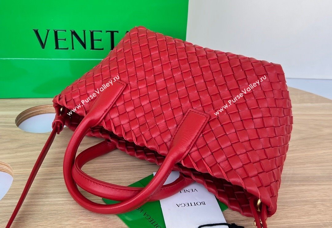 Bottega Veneta Mini Cabat Tote Bag in Intreccio Leather Red 2025 709464 (WT-250519117)