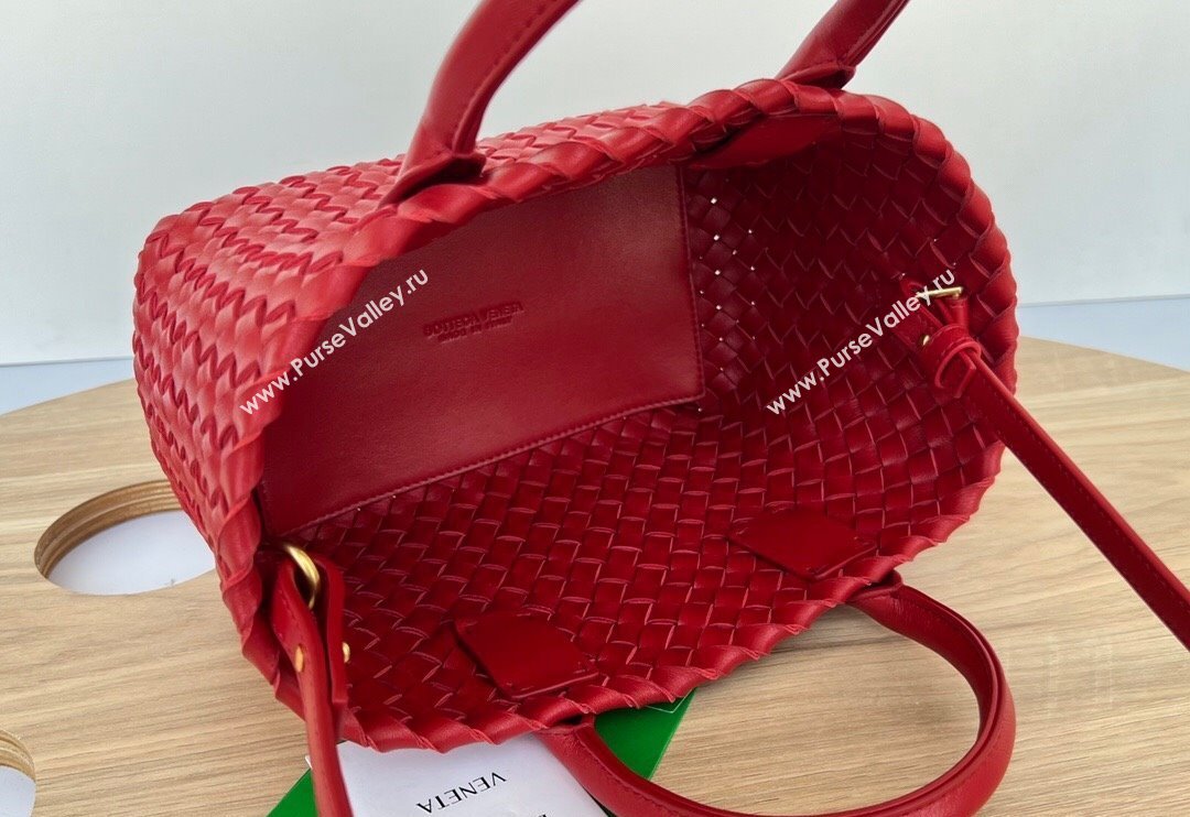 Bottega Veneta Mini Cabat Tote Bag in Intreccio Leather Red 2025 709464 (WT-250519117)