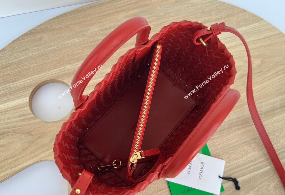 Bottega Veneta Mini Cabat Tote Bag in Intreccio Leather Red 2025 709464 (WT-250519117)