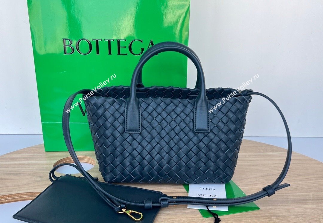 Bottega Veneta Mini Cabat Tote Bag in Intreccio Leather Dark Blue 2025 709464 (WT-250519118)