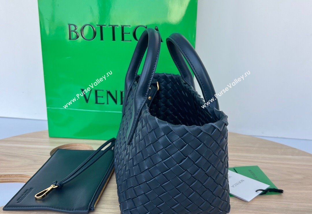 Bottega Veneta Mini Cabat Tote Bag in Intreccio Leather Dark Blue 2025 709464 (WT-250519118)