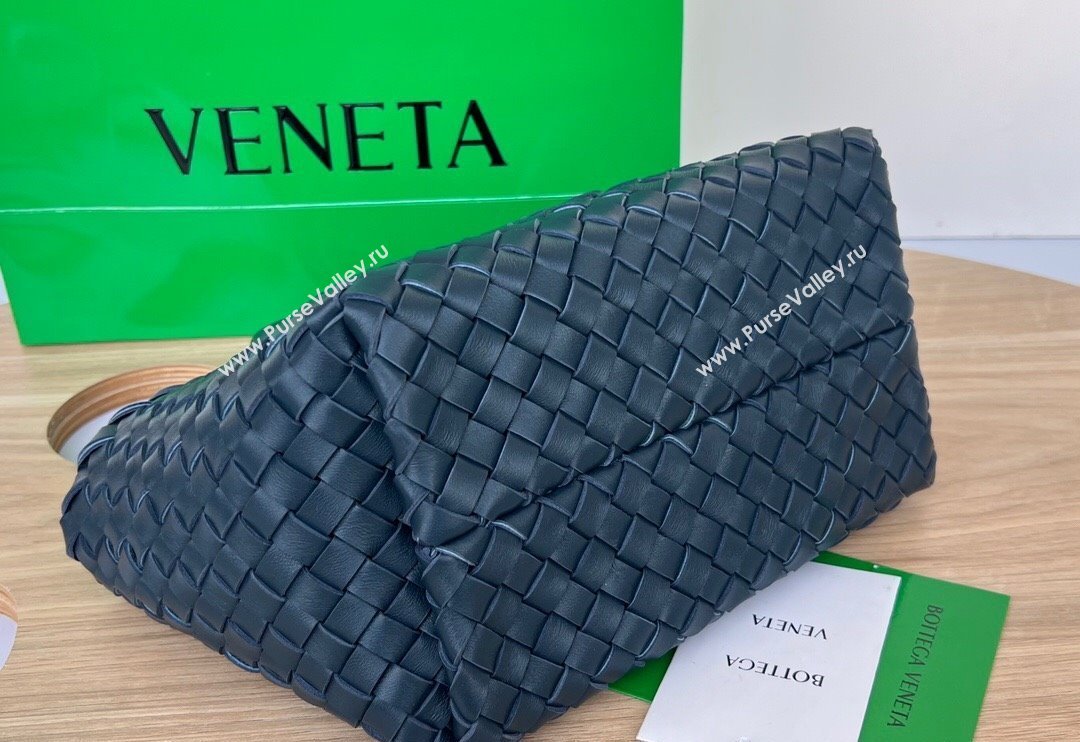 Bottega Veneta Mini Cabat Tote Bag in Intreccio Leather Dark Blue 2025 709464 (WT-250519118)