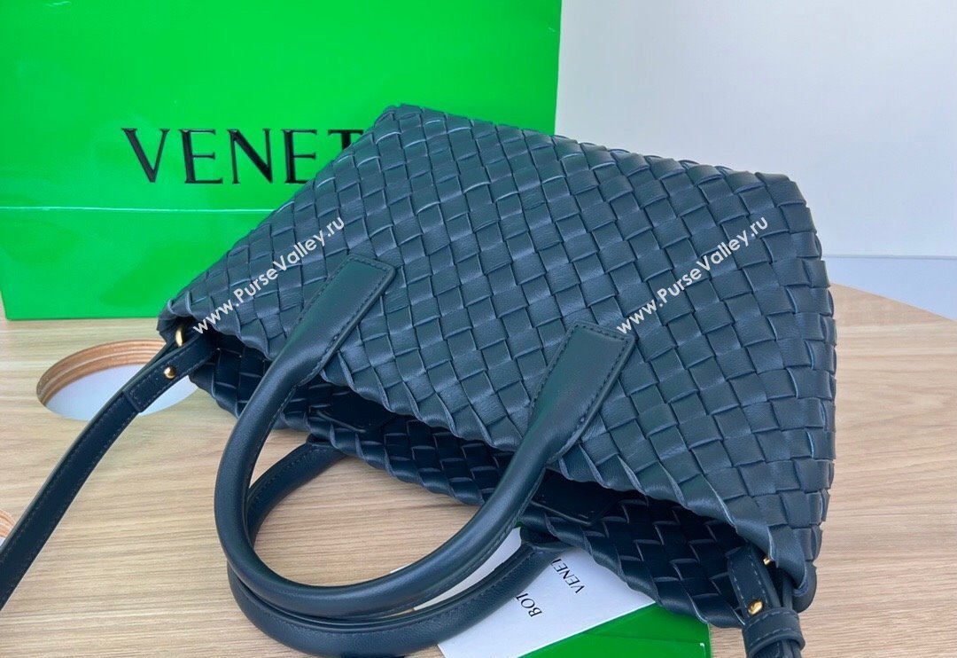 Bottega Veneta Mini Cabat Tote Bag in Intreccio Leather Dark Blue 2025 709464 (WT-250519118)