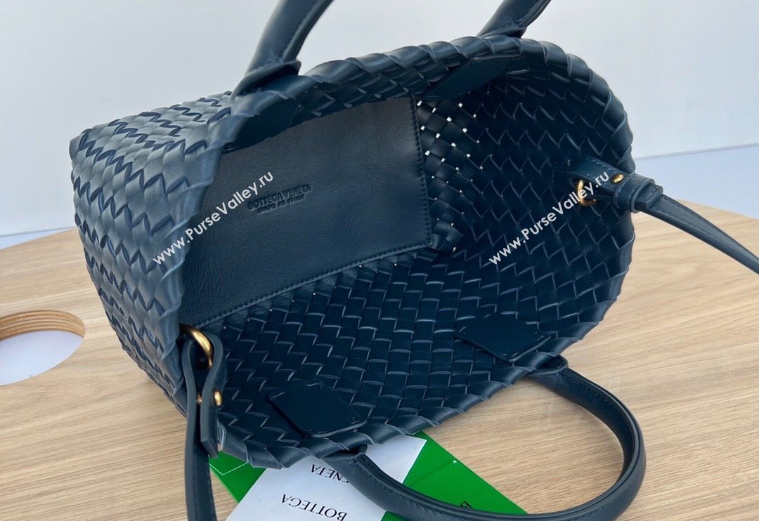Bottega Veneta Mini Cabat Tote Bag in Intreccio Leather Dark Blue 2025 709464 (WT-250519118)