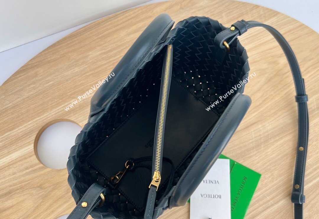 Bottega Veneta Mini Cabat Tote Bag in Intreccio Leather Dark Blue 2025 709464 (WT-250519118)