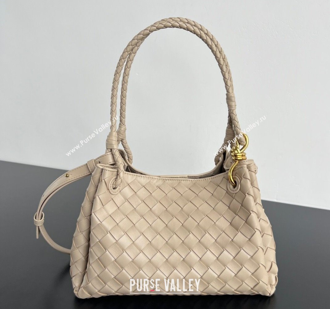 Bottega Veneta Parachute Medium Shoulder Bag in Intrecciato Leather Ecru Beige 2025 835921 (WT-250519032)