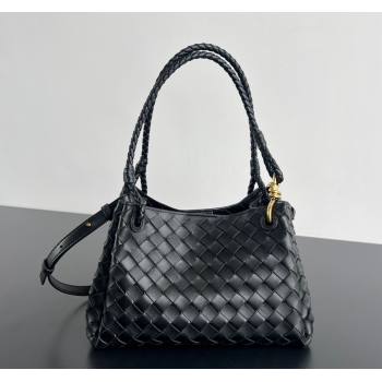 Bottega Veneta Parachute Medium Shoulder Bag in Intrecciato Leather Black 2025 835921 (WT-250519034)