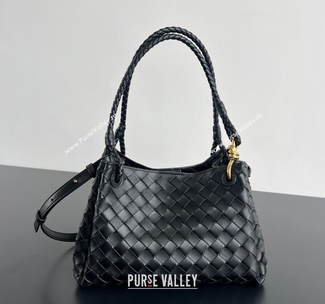 Bottega Veneta Parachute Medium Shoulder Bag in Intrecciato Leather Black 2025 835921 (WT-250519034)