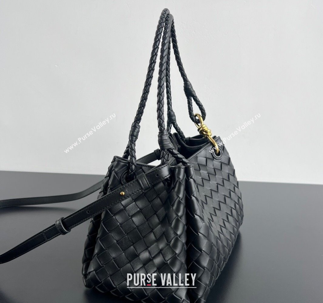 Bottega Veneta Parachute Medium Shoulder Bag in Intrecciato Leather Black 2025 835921 (WT-250519034)