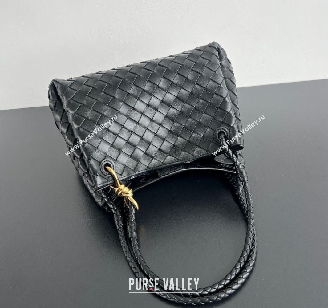 Bottega Veneta Parachute Medium Shoulder Bag in Intrecciato Leather Black 2025 835921 (WT-250519034)