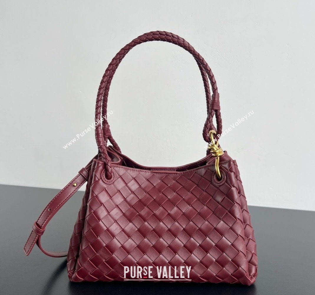 Bottega Veneta Parachute Medium Shoulder Bag in Intrecciato Leather Barolo Red 2025 835921 (WT-250519035)