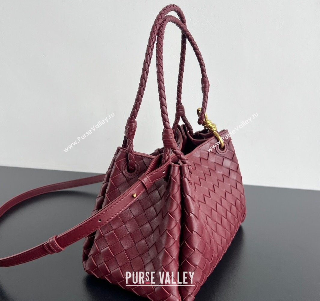 Bottega Veneta Parachute Medium Shoulder Bag in Intrecciato Leather Barolo Red 2025 835921 (WT-250519035)
