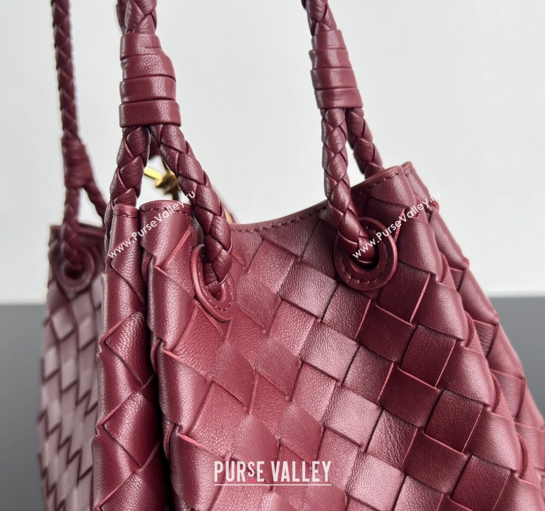 Bottega Veneta Parachute Medium Shoulder Bag in Intrecciato Leather Barolo Red 2025 835921 (WT-250519035)